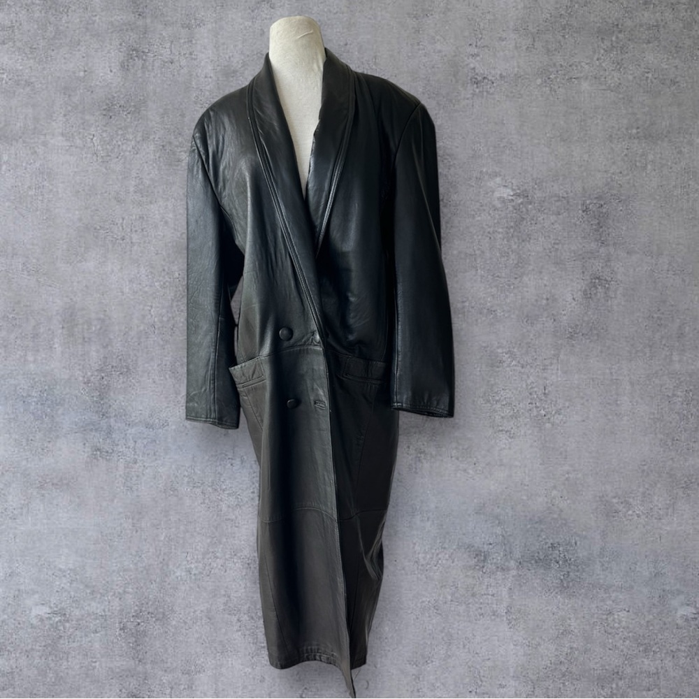 Vtg SSatori Women’s Leather Trench Coat Black Sz M Matrix Shaft 90s As Is